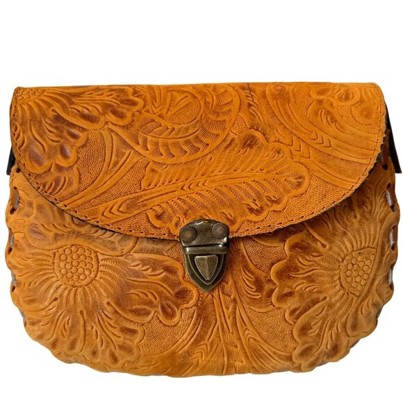 Hand Tooled  Western Crossbody authentic leather Saddle handbag Women Medium - Picture 1 of 12